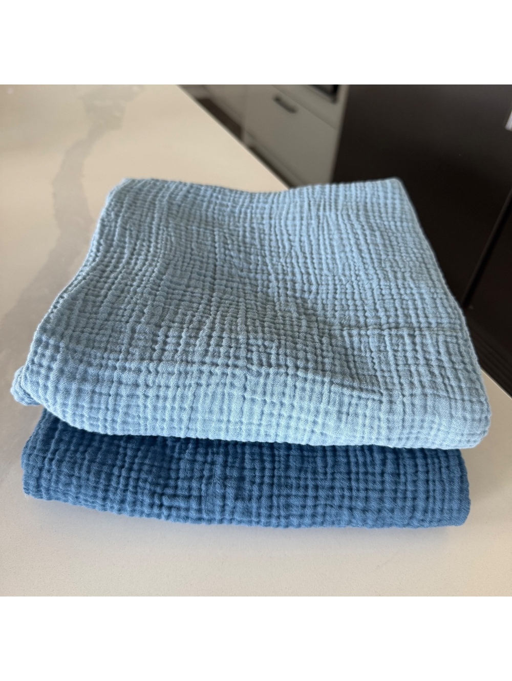 Gilliard Baby 100% Cotton Muslin Swaddle Blankets, Set of 2, Light Blue and Dark